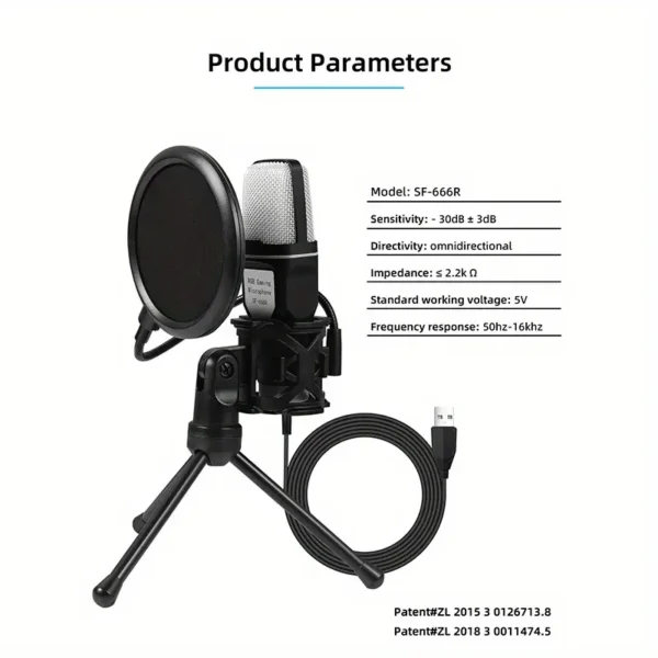 USB Game Microphone with RGB Lighting