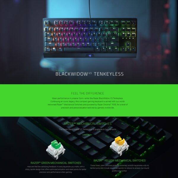 Razer Blackwidow V3 TKL Tenkeyless Wired Gaming Keyboard | TKL | Chroma RGB | 80 Million Keystroke Lifespan | Mechanical